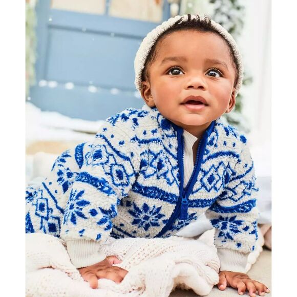 CARTER'S Boys Sz 6 Months Blue Fair Isle Soft Fleece Zip Up 1 Pc Outfit NEW NWT - Picture 1 of 5